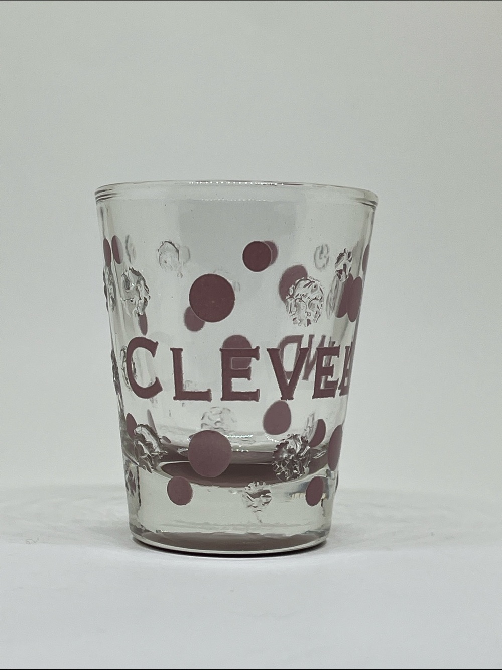 Cleveland Polka Dot Glass Shot Glass - Clear with Mauve Accents